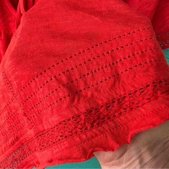 CLEARANCE FREE PEOPLE FAST TIMES EMBROIDERED BEADED FLOWY TOP RED MEDIUM - Picture 6 of 13